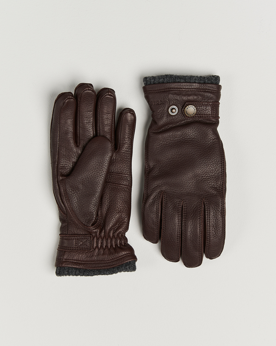 Men | Gloves | Hestra | Utsjö Fleece Lined Buckle Elkskin Glove Espresso