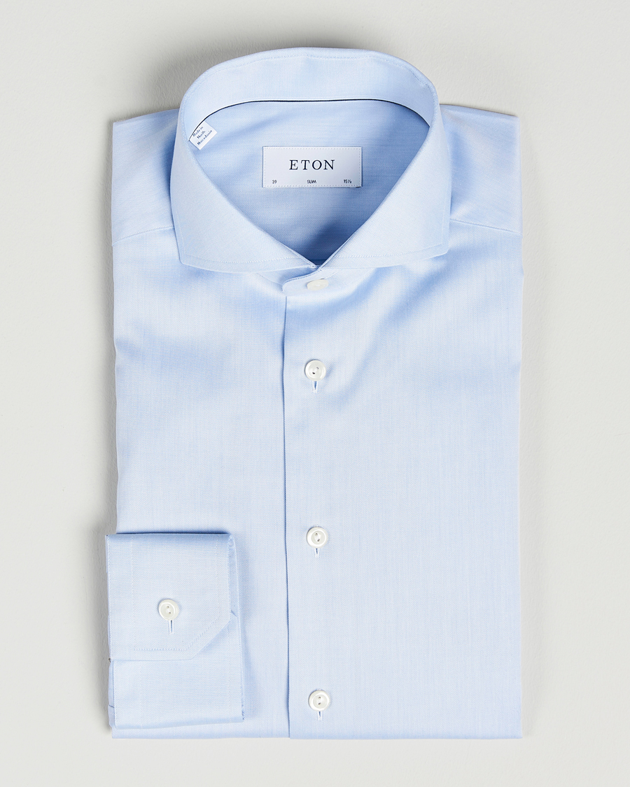 Men | Shirts | Eton | Slim Fit Twill Cut Away Shirt Light Blue