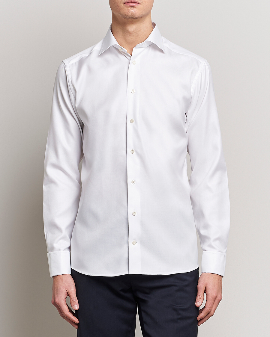 Men | Dark Suit | Eton | Slim Fit Twill Double Cuff Shirt White