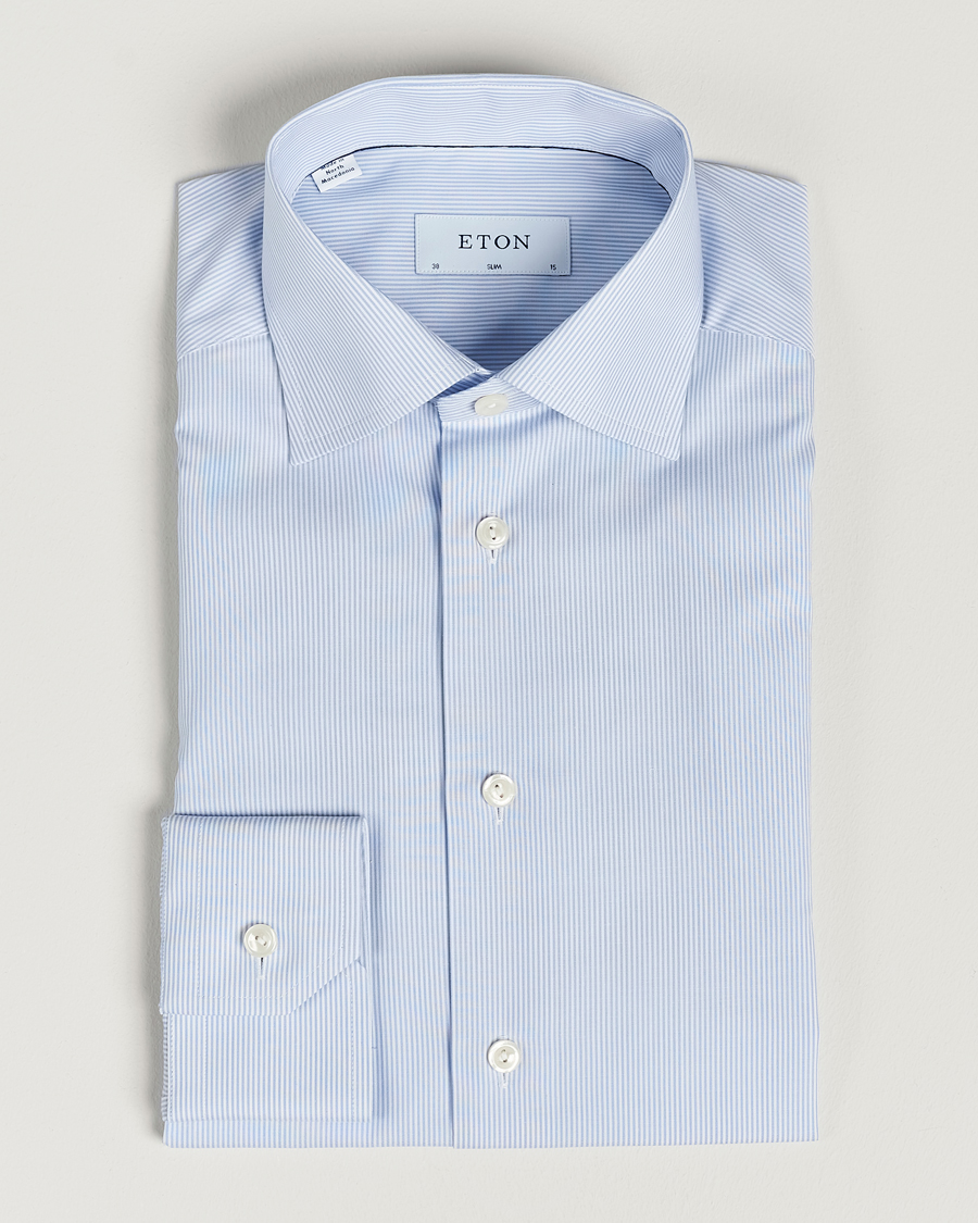 Men |  | Eton | Slim Fit Poplin Thin Stripe Shirt Blue/White