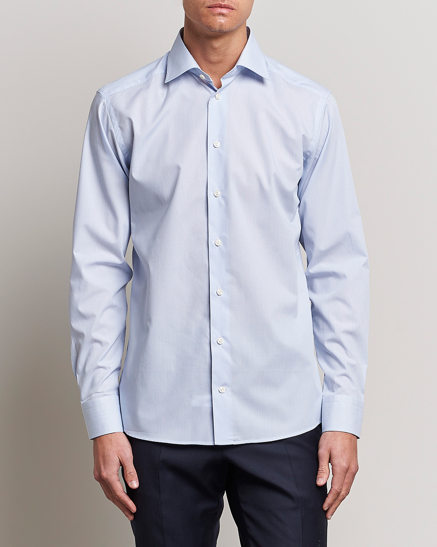 Men | Wedding Suit | Eton | Slim Fit Poplin Thin Stripe Shirt Blue/White