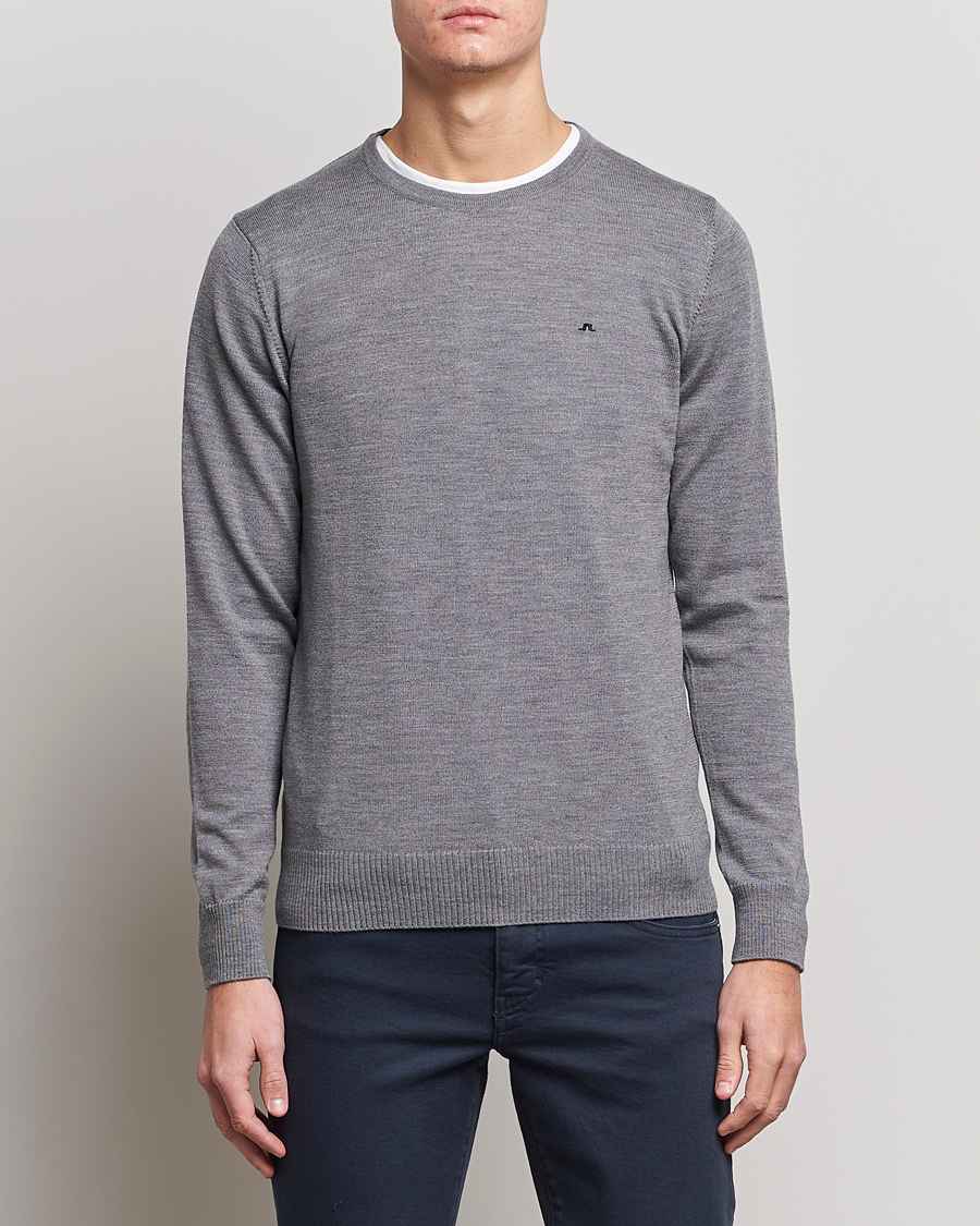 Men | Sweaters & Knitwear | J.Lindeberg | Lyle True Merino Crew Neck Pullover Grey
