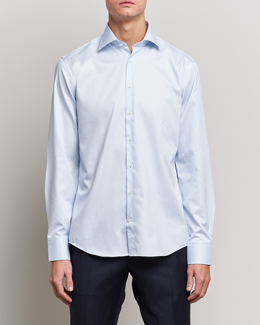Men | Shirts | Stenströms | Fitted Body Thin Stripe Shirt White/Blue