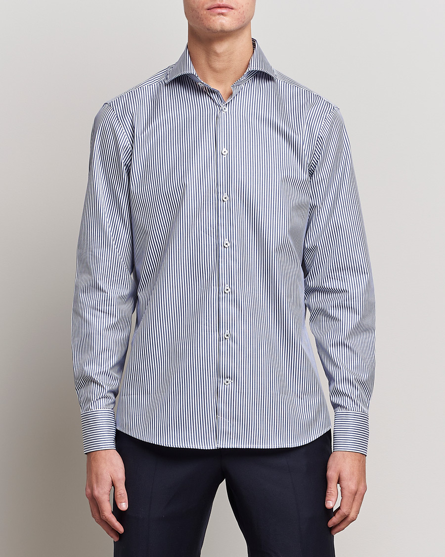 Men | Business Shirts | Stenströms | Fitted Body Stripe Shirt White/Blue