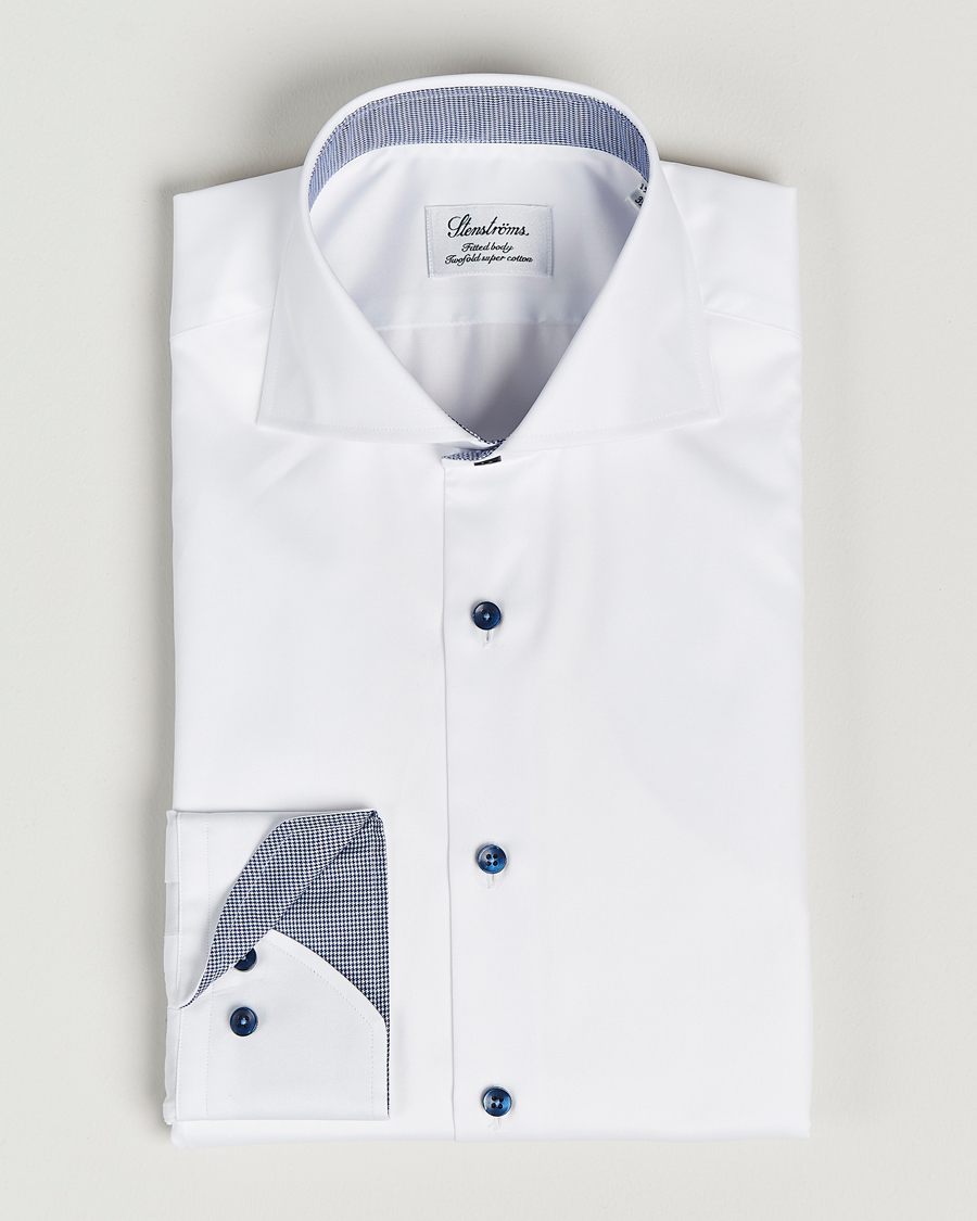 Men | Shirts | Stenströms | Fitted Body Contrast Shirt White