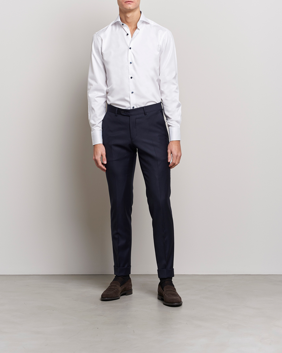 Men | Shirts | Stenströms | Fitted Body Contrast Shirt White