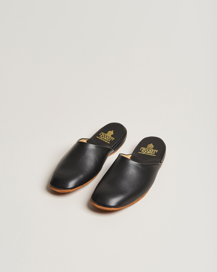 Men | Sandals & Slides | Crockett & Jones | Mule Calf Home Slipper Black
