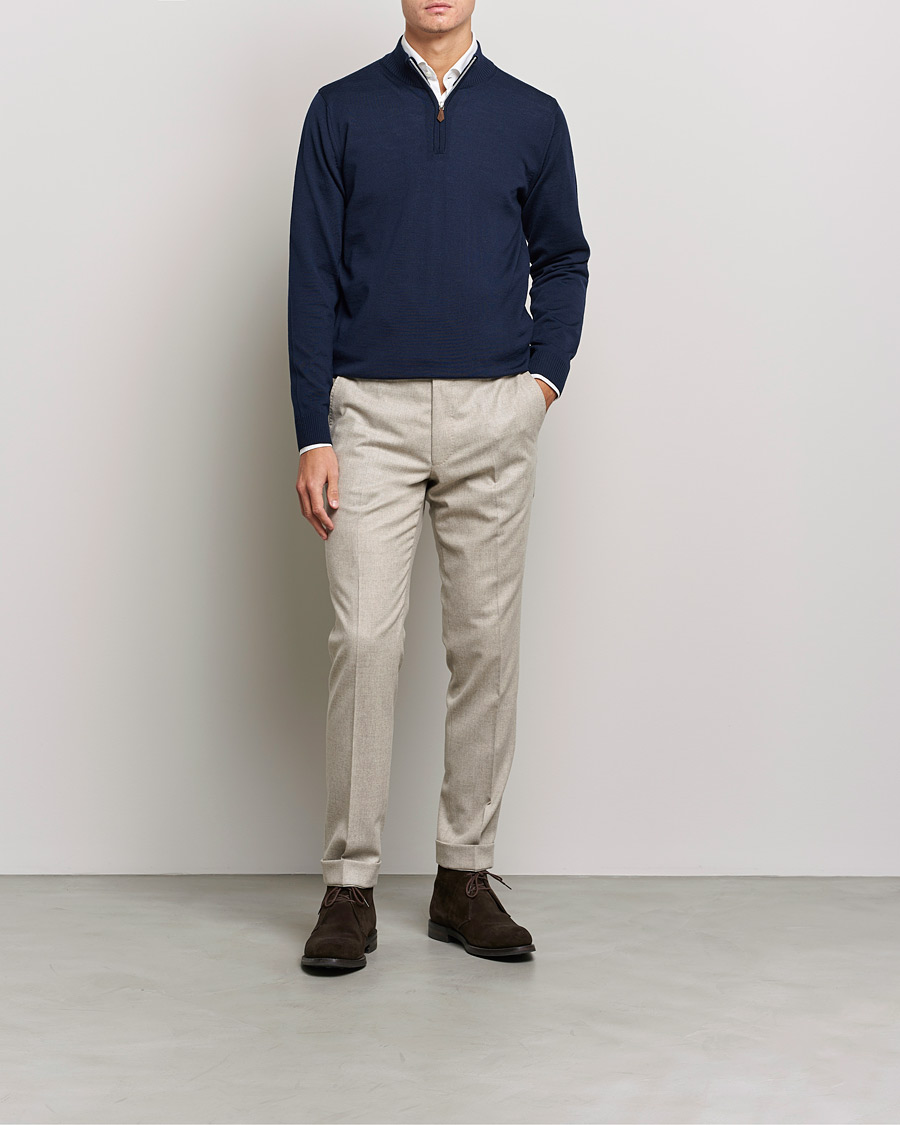 Men | Sweaters & Knitwear | Stenströms | Merino Wool Half Zip Navy