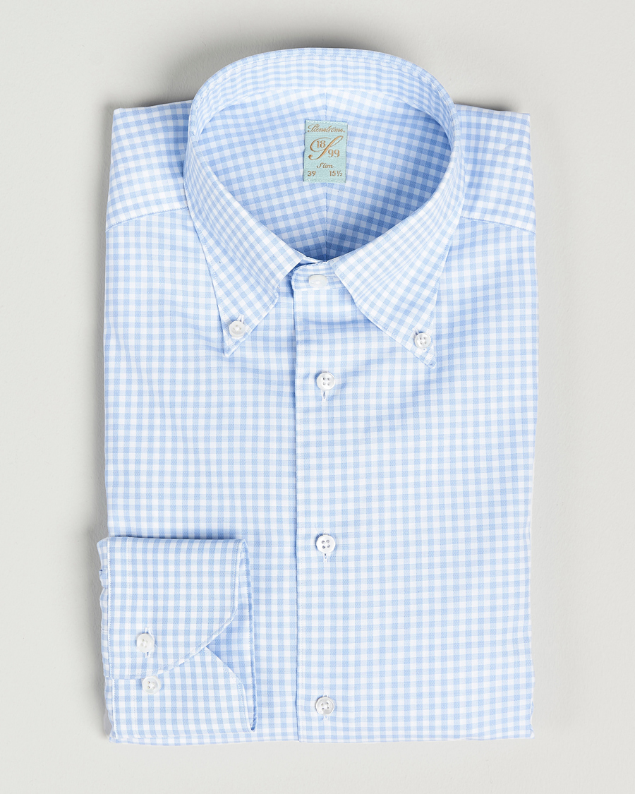 Men |  | Stenströms | 1899 Slimline Button Down Check Shirt White/Blue