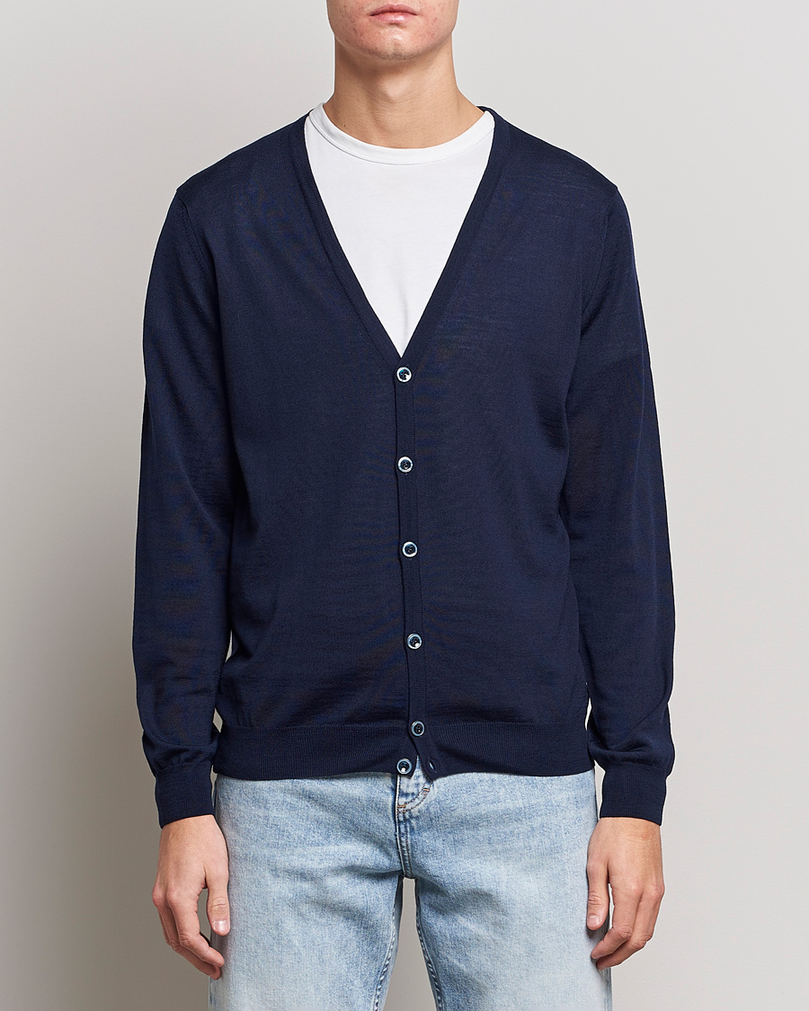 Men | Sweaters & Knitwear | Stenströms | Merino Zegna Knitted Cardigan Navy
