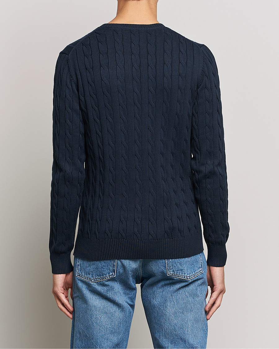 Men | Sweaters & Knitwear | GANT | Cotton Cable Crew Neck Pullover Evening Blue