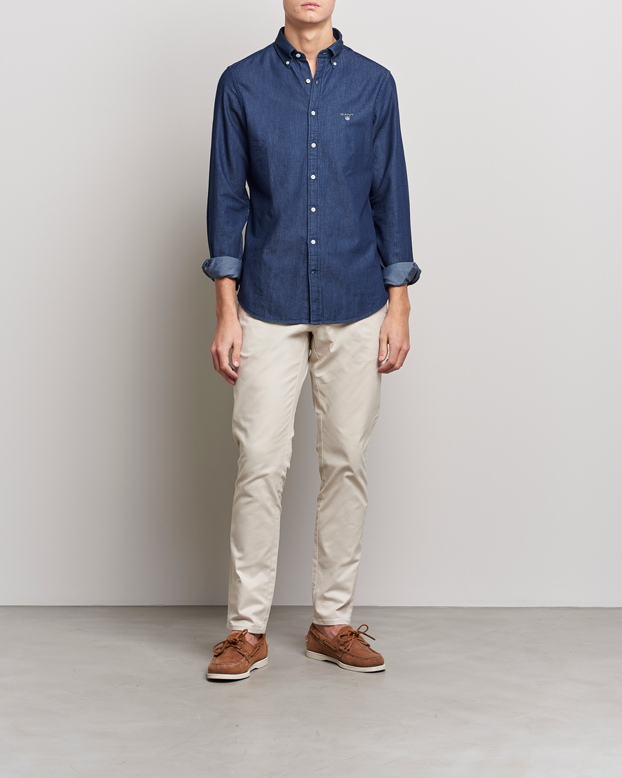 Men | Shirts | GANT | Slim Fit Denim Shirt Dark Indigo