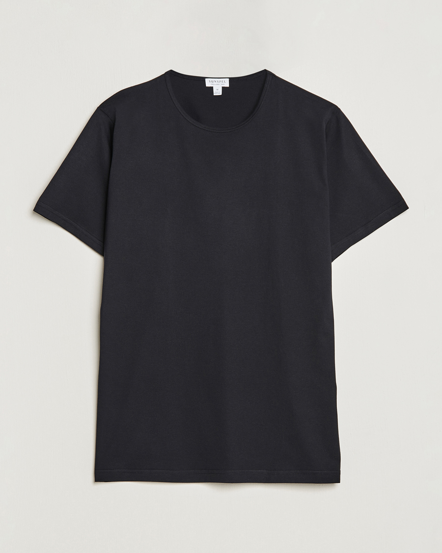 Men | T-Shirts | Sunspel | Superfine Cotton Crew Neck Tee Black