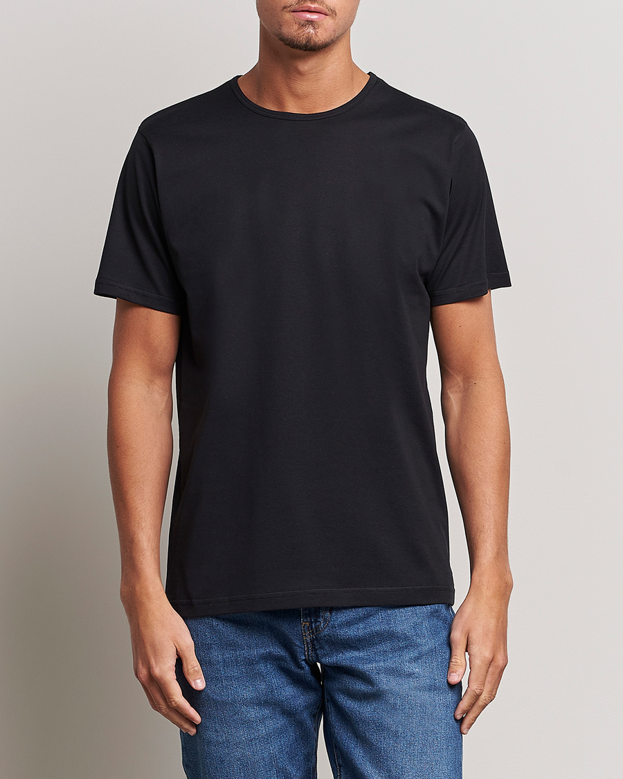 Men | Black t-shirts | Sunspel | Superfine Cotton Crew Neck Tee Black