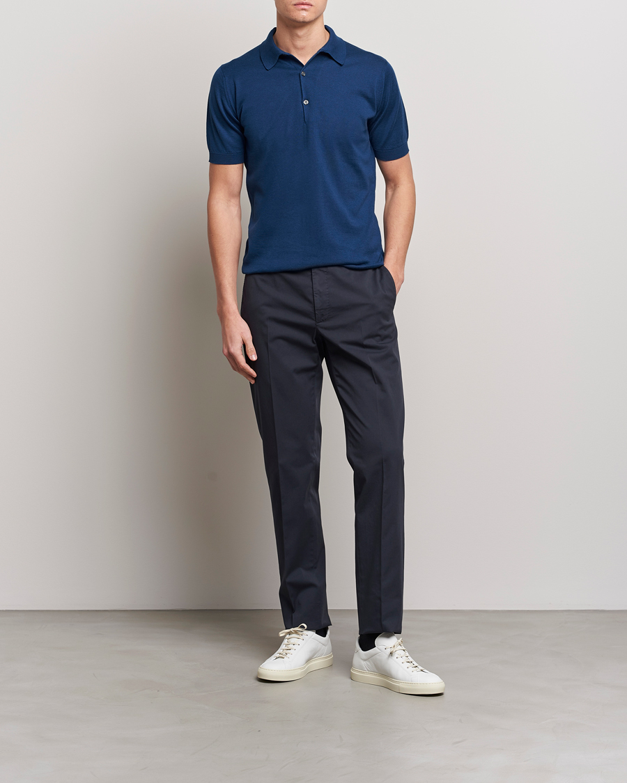 Men | Polo Shirts | John Smedley | Adrian Slim Fit Sea Island Polo Indigo
