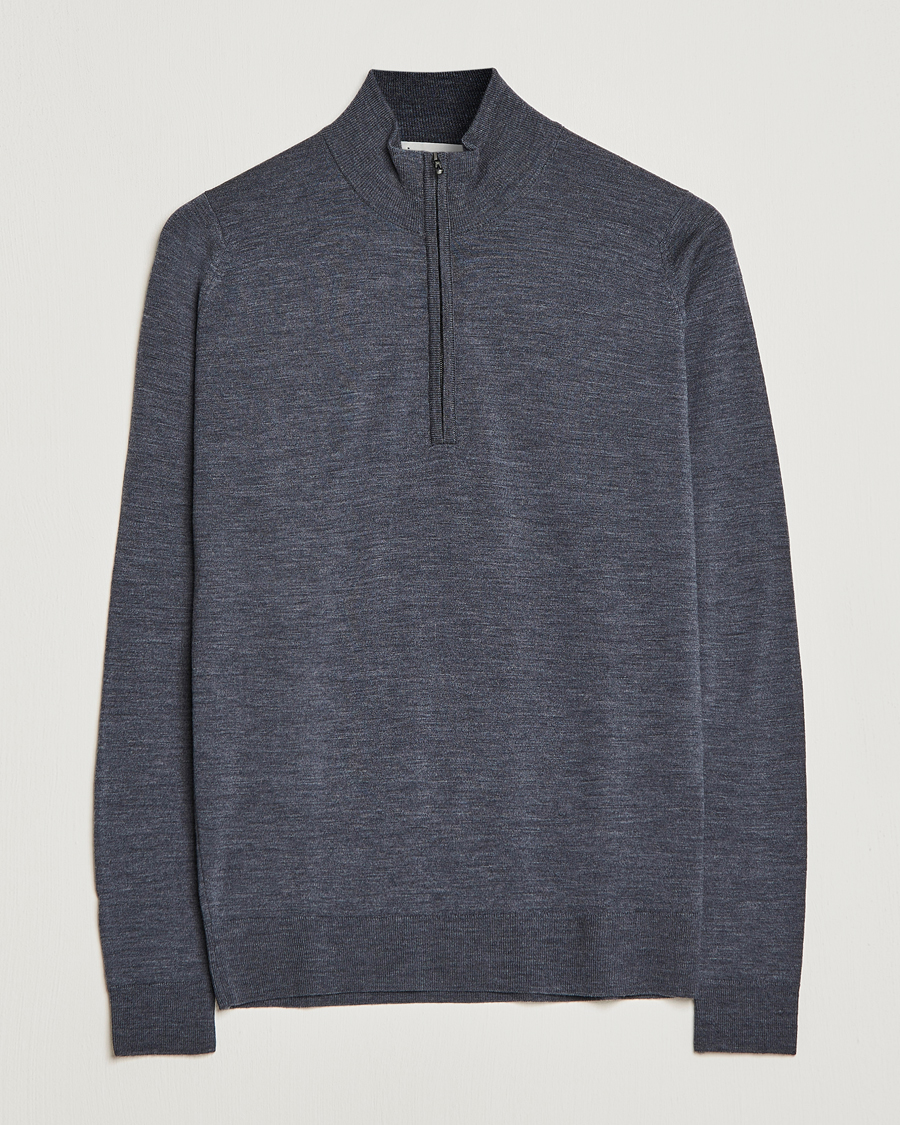 Men | Sweaters & Knitwear | John Smedley | Barrow Extra Fine Merino Half Zip Charcoal