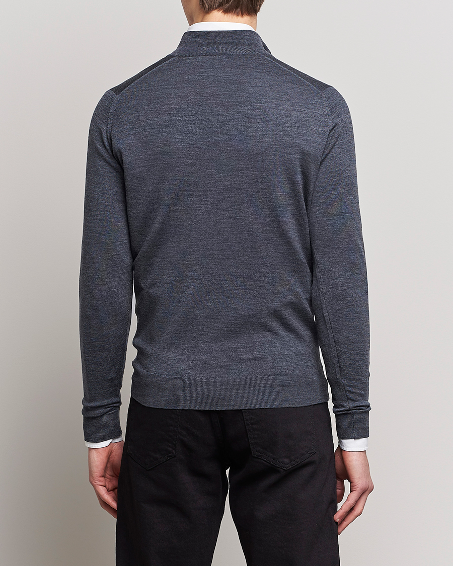 Men | Sweaters & Knitwear | John Smedley | Barrow Extra Fine Merino Half Zip Charcoal