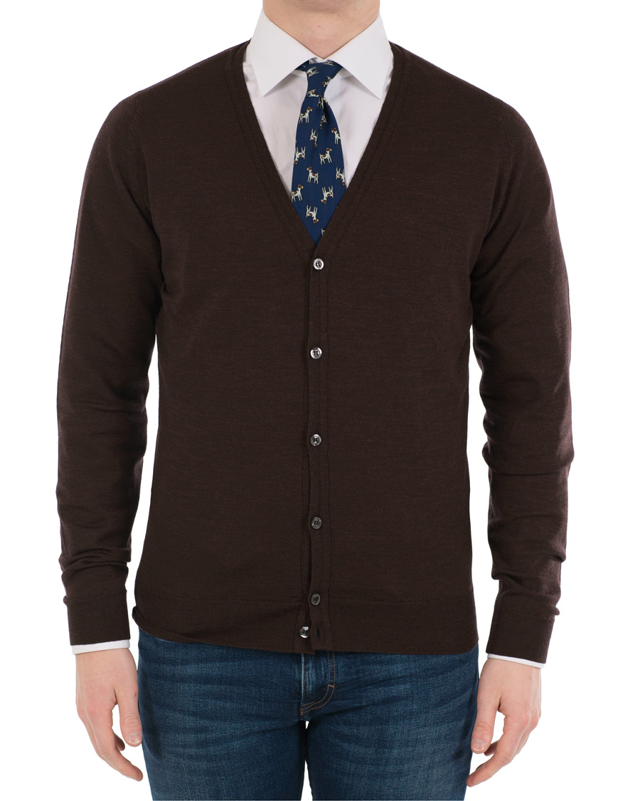 Men | Sweaters & Knitwear | John Smedley | Petworth Merino Cardigan Chestnut