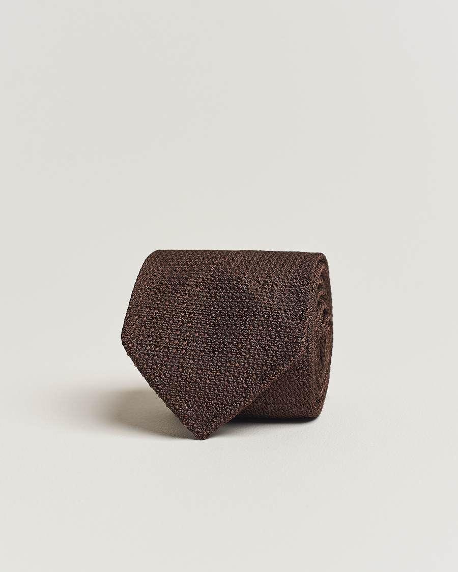 Men | Ties | Drake's | Drake'sLarge Knot Handrolled Grenadine Silk TieBrown