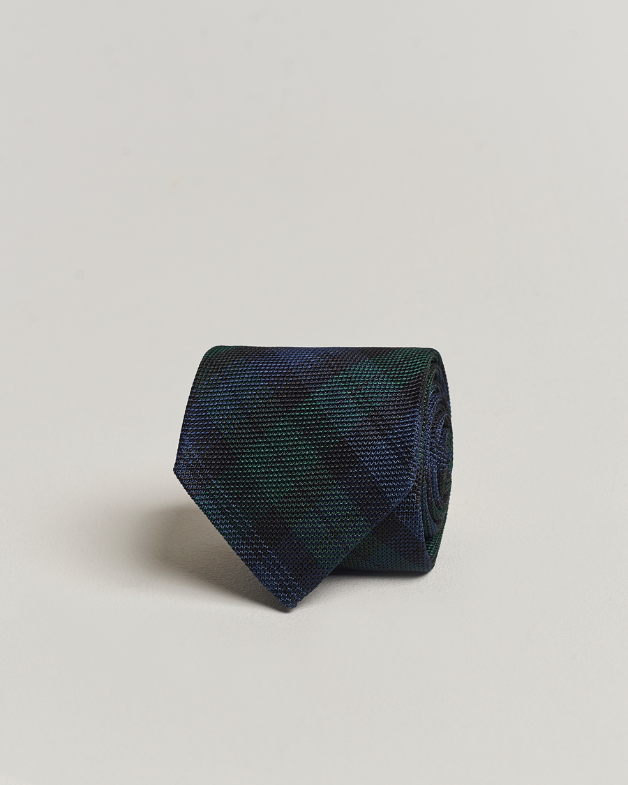 Men | Drake's Silk Fine Grenadine Handrolled 8 cm Tie Blackwatch | Drake's | Silk Fine Grenadine Handrolled 8 cm Tie Blackwatch