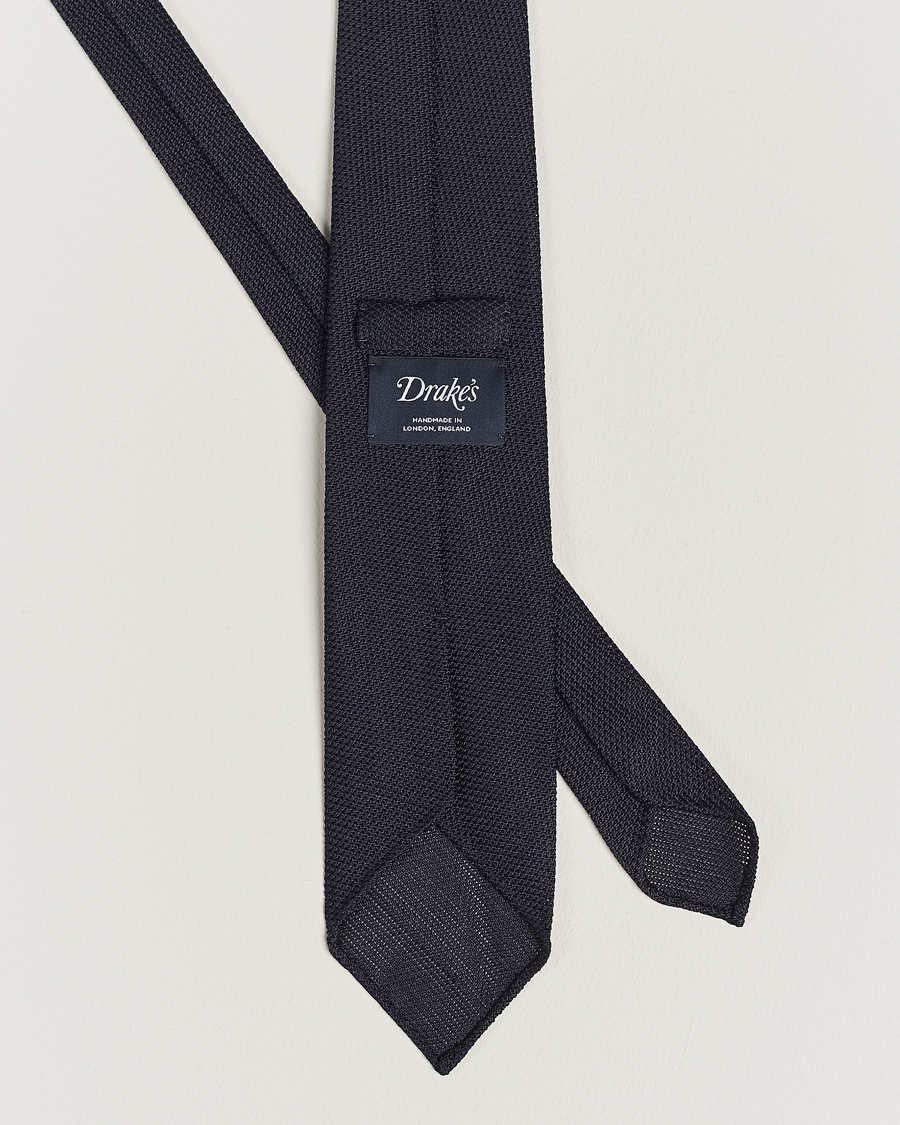 Men |  | Drake's | Silk Fine Grenadine Handrolled 8 cm Tie Navy