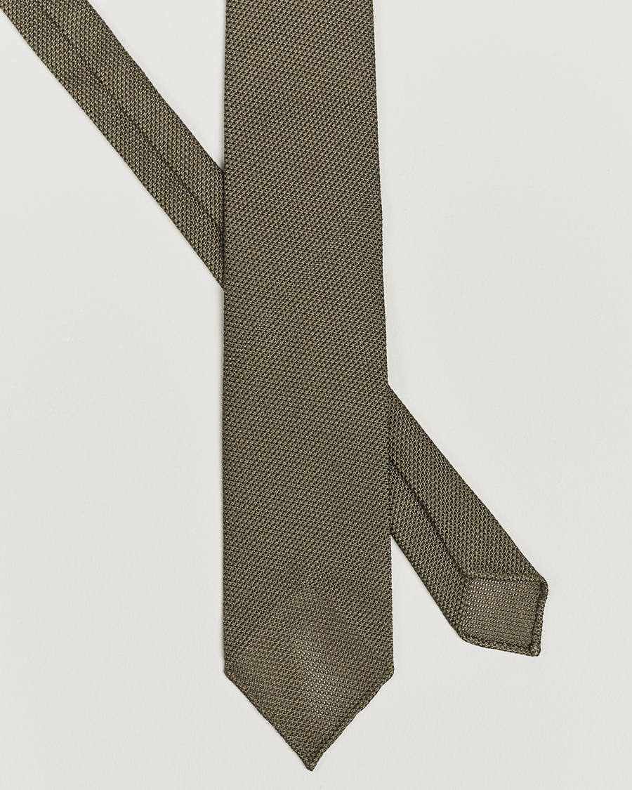 Men |  | Drake's | Silk Grenadine Handrolled 8 cm Tie Khaki