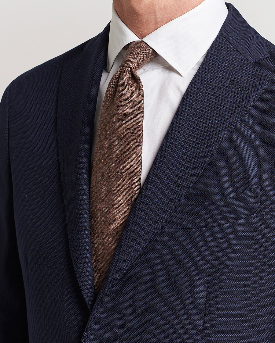 Men | Ties | Drake's | Tussah Silk Handrolled 8 cm Tie Brown