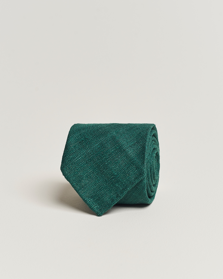 Men | Ties | Drake's | Silk Tussah Handrolled Tie Green