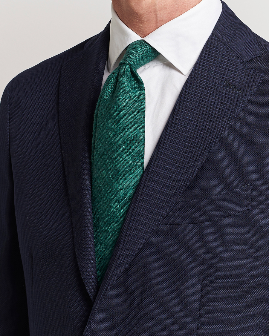 Men |  | Drake's | Tussah Silk Handrolled 8 cm Tie Green