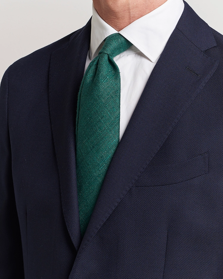 Men | Ties | Drake's | Silk Tussah Handrolled Tie Green