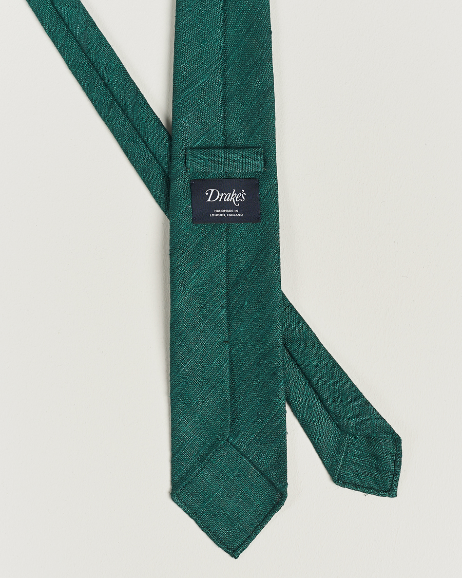 Men | Ties | Drake's | Silk Tussah Handrolled Tie Green