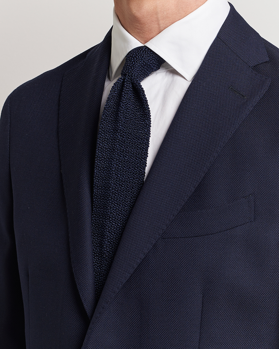 Men |  | Drake's | Knitted Silk 6.5 cm Tie Navy