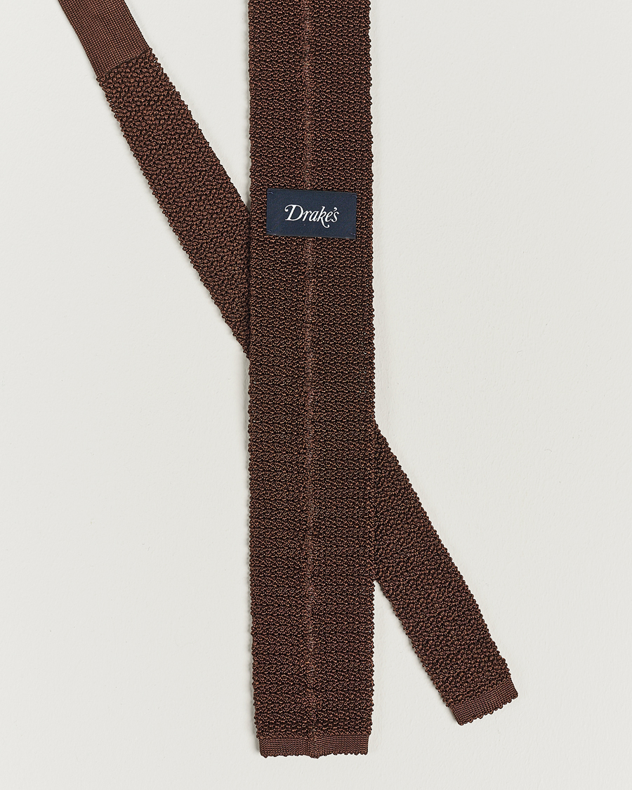Men | Summer Get Together | Drake's | Knitted Silk 6.5 cm Tie Brown