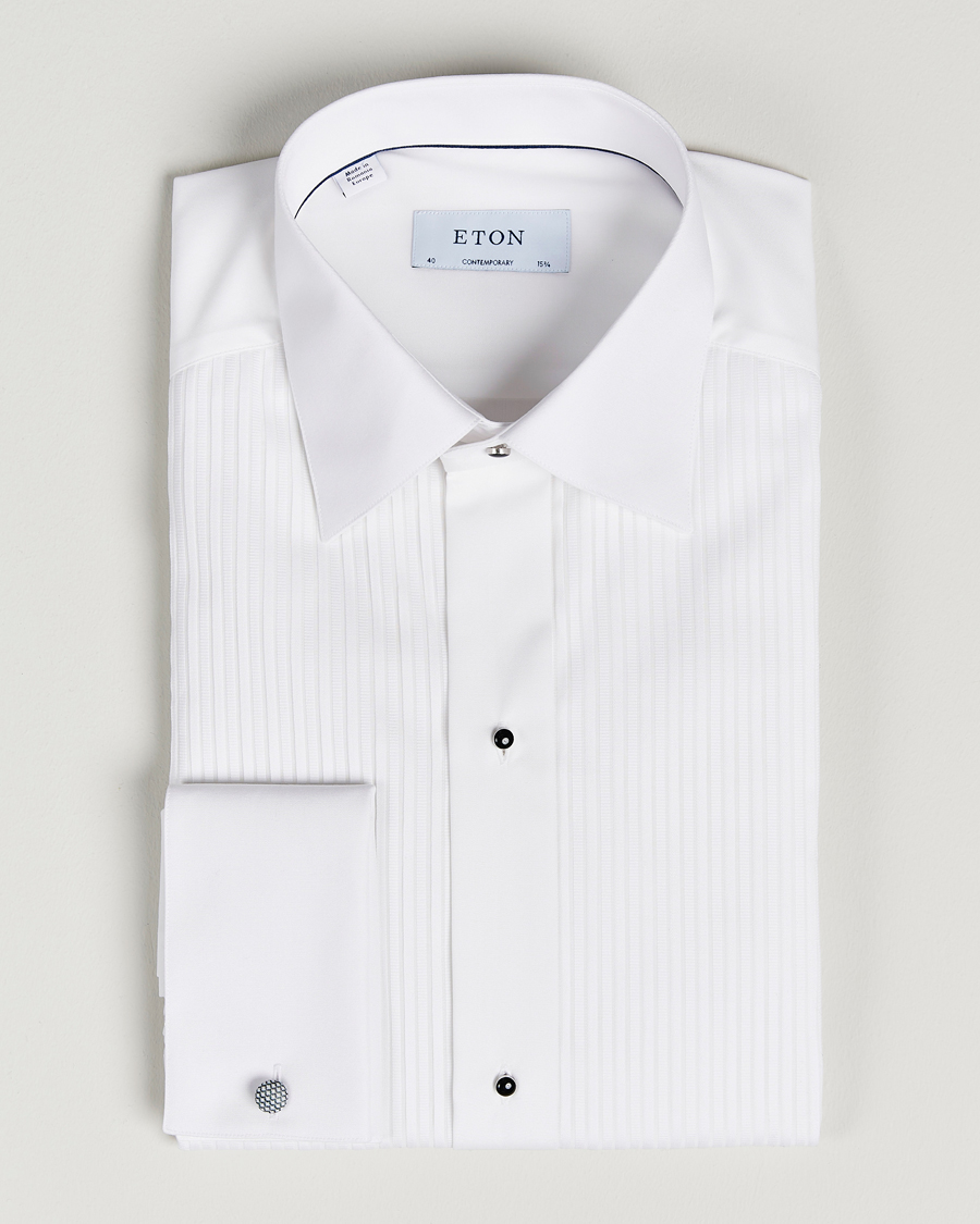 Men | Dress Shirts | Eton | Custom Fit Tuxedo Shirt Black Ribbon White