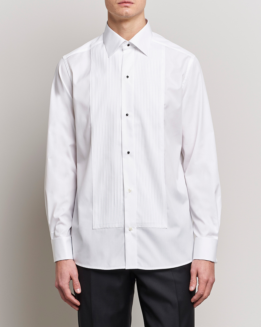 Men | Dress Shirts | Eton | Custom Fit Tuxedo Shirt Black Ribbon White