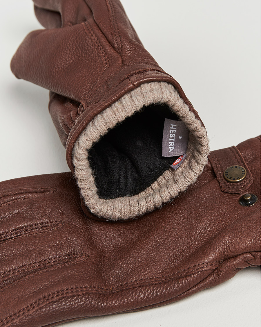Men | Warming accessories | Hestra | Utsjö Fleece Liner Buckle Elkskin Glove Chestnut