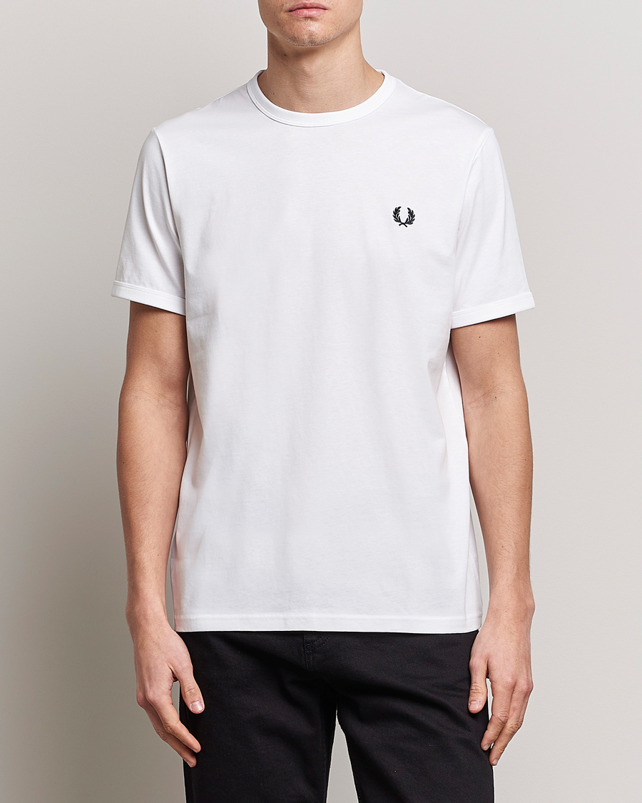 Men | T-Shirts | Fred Perry | Ringer Crew Neck Tee White