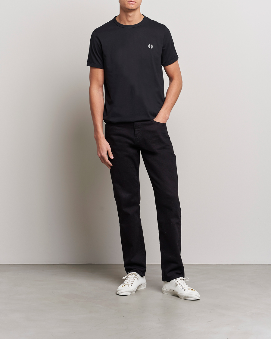 Men | T-Shirts | Fred Perry | Ringer Crew Neck Tee Black