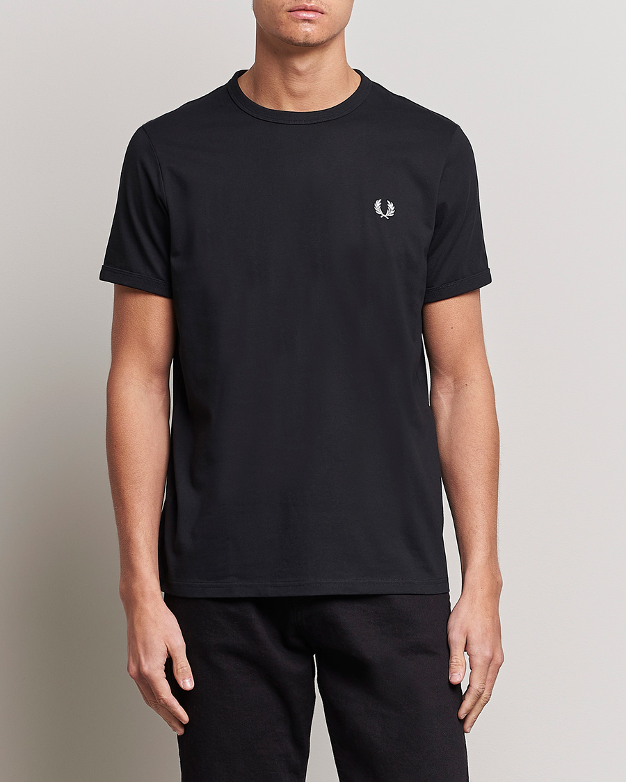 Men | Black t-shirts | Fred Perry | Ringer Crew Neck Tee Black