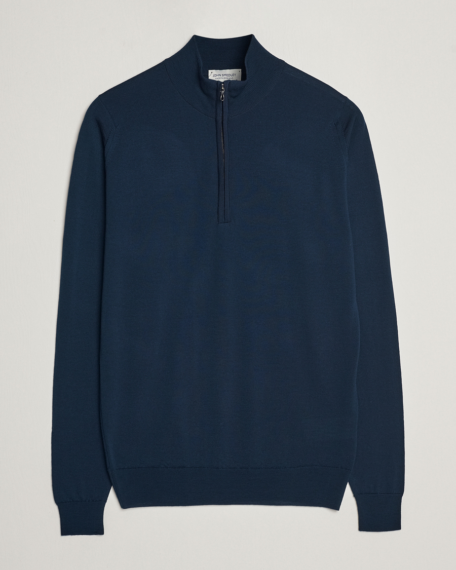 Men | Sweaters & Knitwear | John Smedley | Barrow Extra Fine Merino Half Zip Orion Green