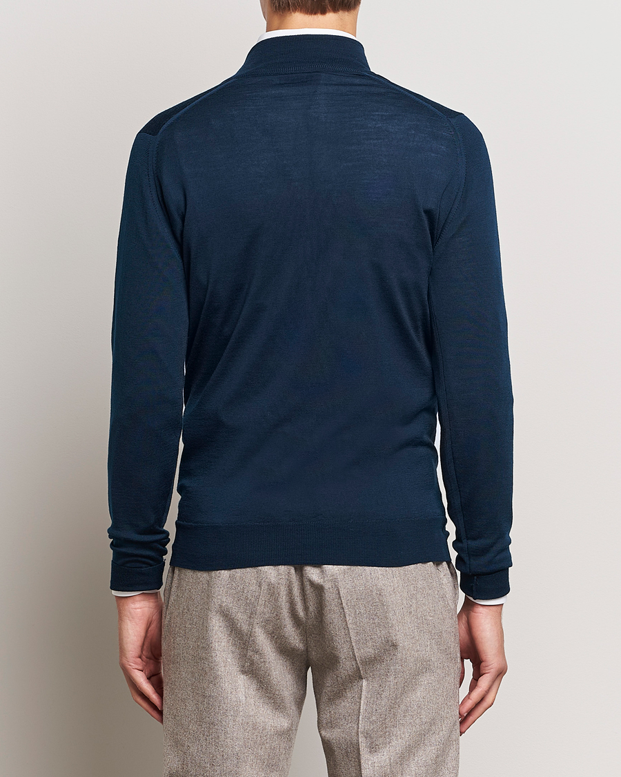 Men | Sweaters & Knitwear | John Smedley | Barrow Extra Fine Merino Half Zip Orion Green