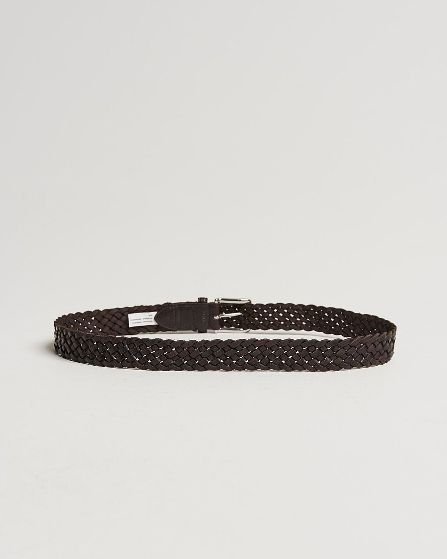 Men | Woven Belts | Polo Ralph Lauren | Leather Braided Belt Dark Brown