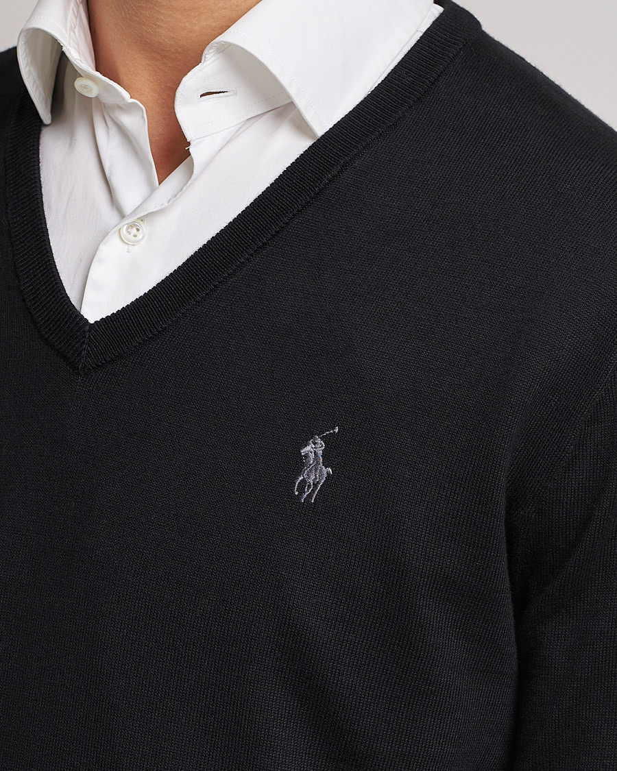 Men | Sweaters & Knitwear | Polo Ralph Lauren | Pima Cotton V-neck Pullover Polo Black