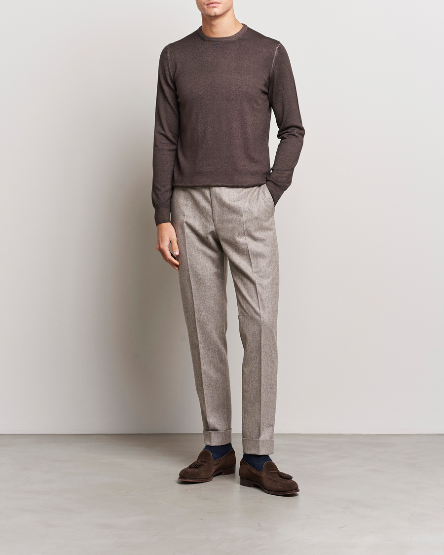 Men | Sweaters & Knitwear | Gran Sasso | Vintage Merino Fashion Fit Crew Neck Pullover Brown