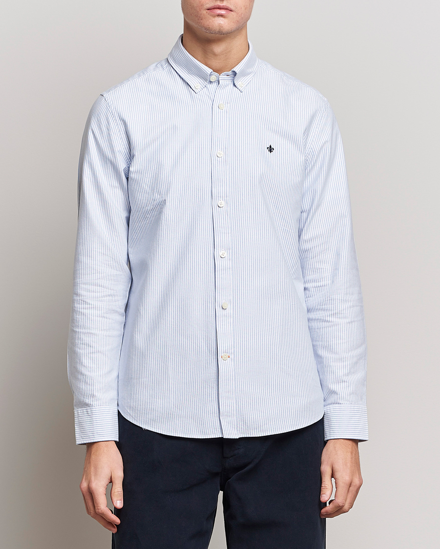 Men | Oxford Shirts | Morris | Oxford Striped Button Down Cotton Shirt Light Blue