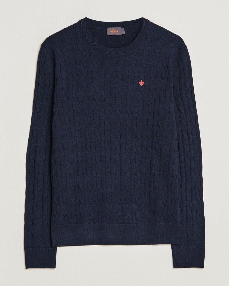 Men | Sweaters & Knitwear | Morris | Merino Cable O-Neck Navy