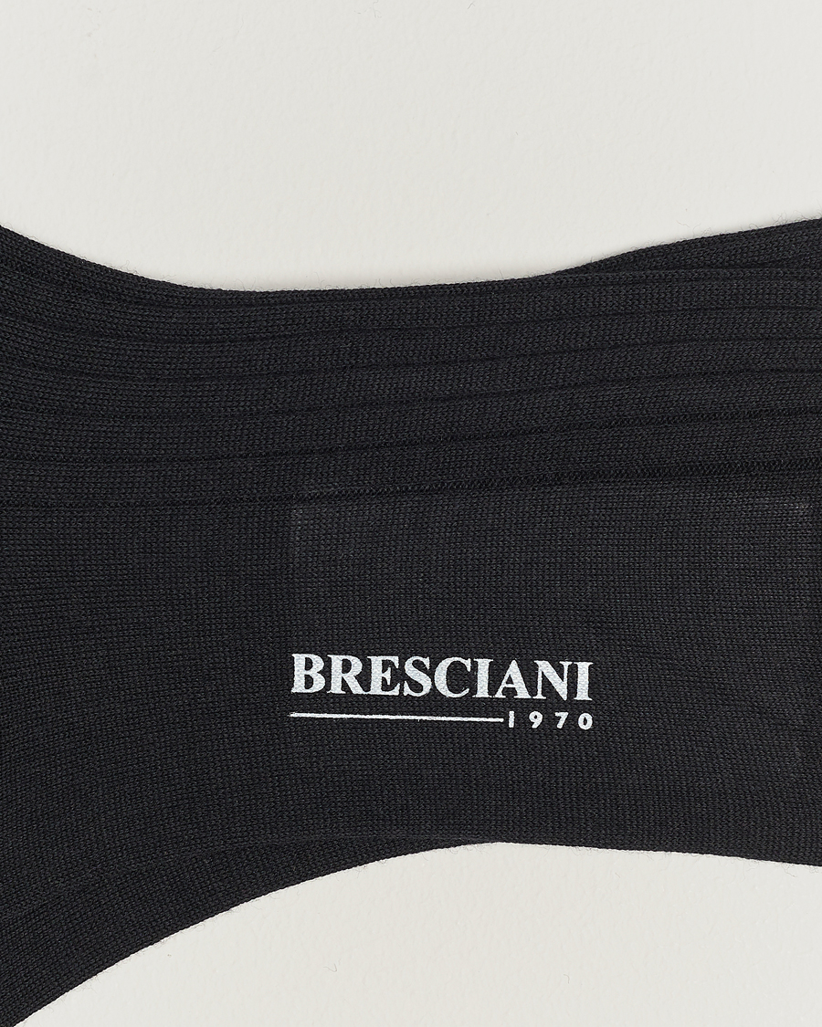 Men | Socks | Bresciani | Wool/Nylon Ribbed Short Socks Black