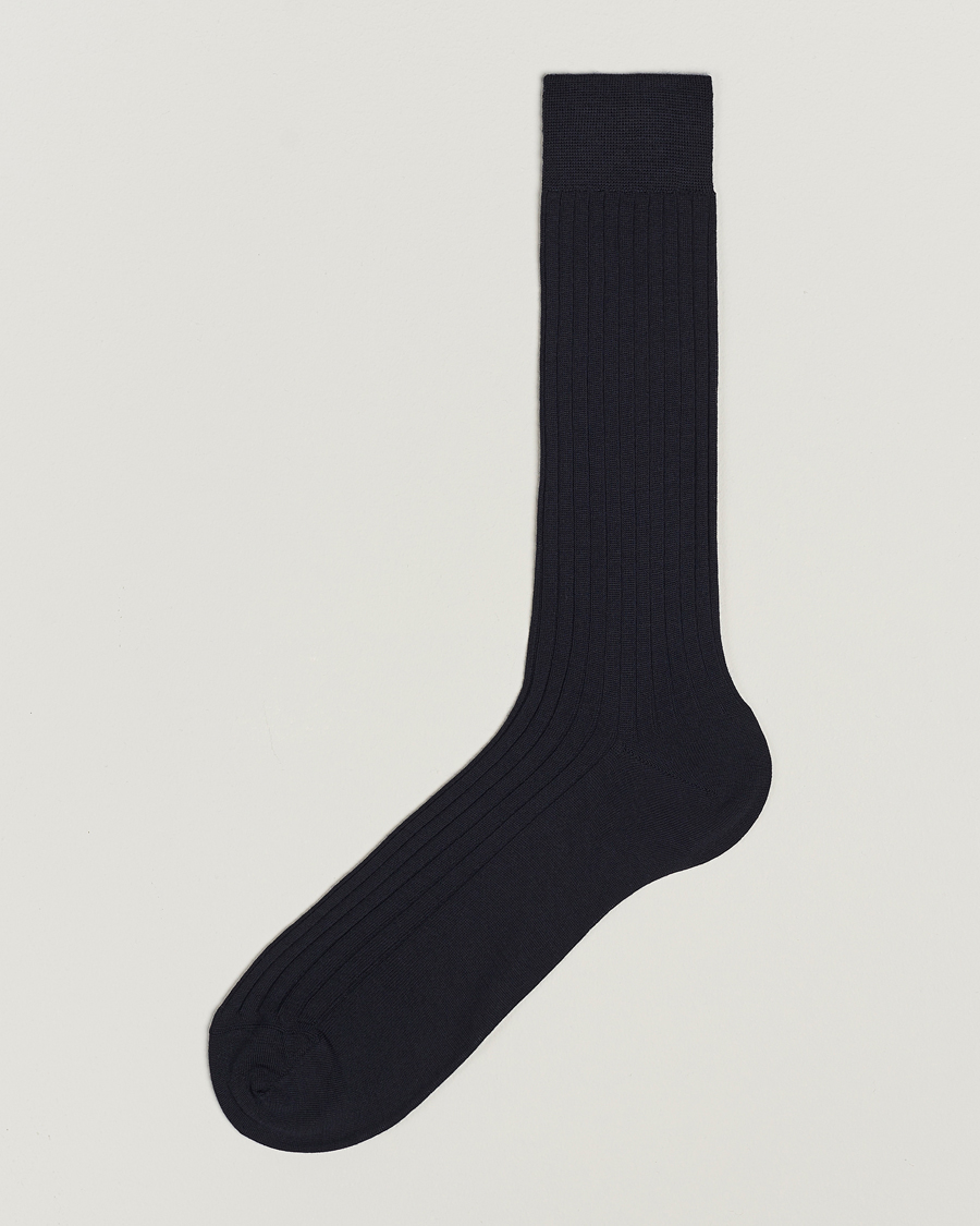 Men | Underwear & Socks | Bresciani | Wool/Nylon Ribbed Short Socks Navy