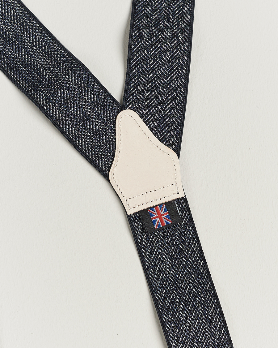 Men | Albert Thurston Elastic Herringbone Braces 35mm Blue | Albert Thurston | Elastic Herringbone Braces 35mm Blue