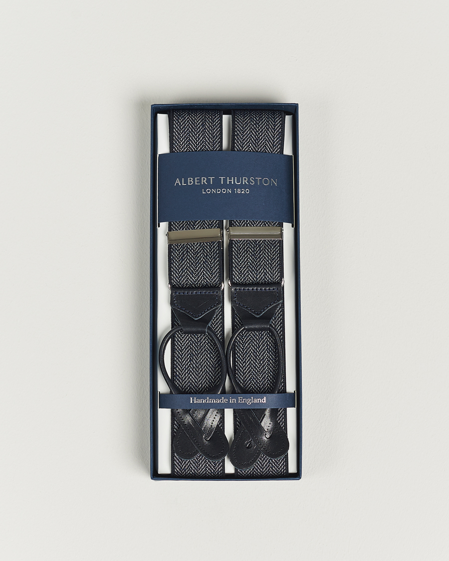 Men | Albert Thurston Elastic Herringbone Braces 35mm Blue | Albert Thurston | Elastic Herringbone Braces 35mm Blue